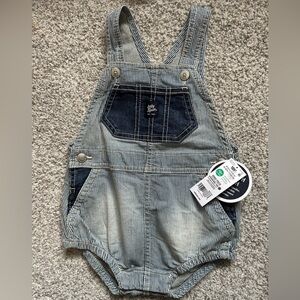 New with tags. Blue and white striped overalls. 18m